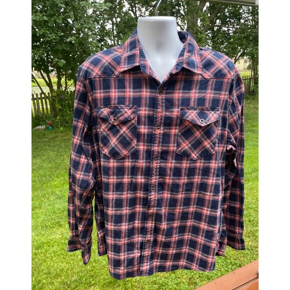 Wrangler Mens XL Red & Blue Plaid Button-Up Shirt With Dual Chest Pockets - Picture 1 of 8